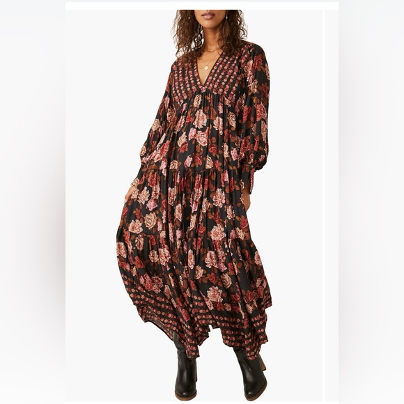 Free People EUC, rose print maxi dress, size large - Picture 1 of 8